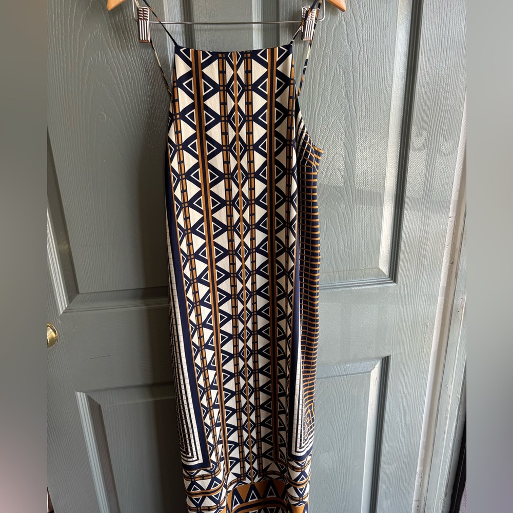 Topshop Navy and Mustard Geometric Dress